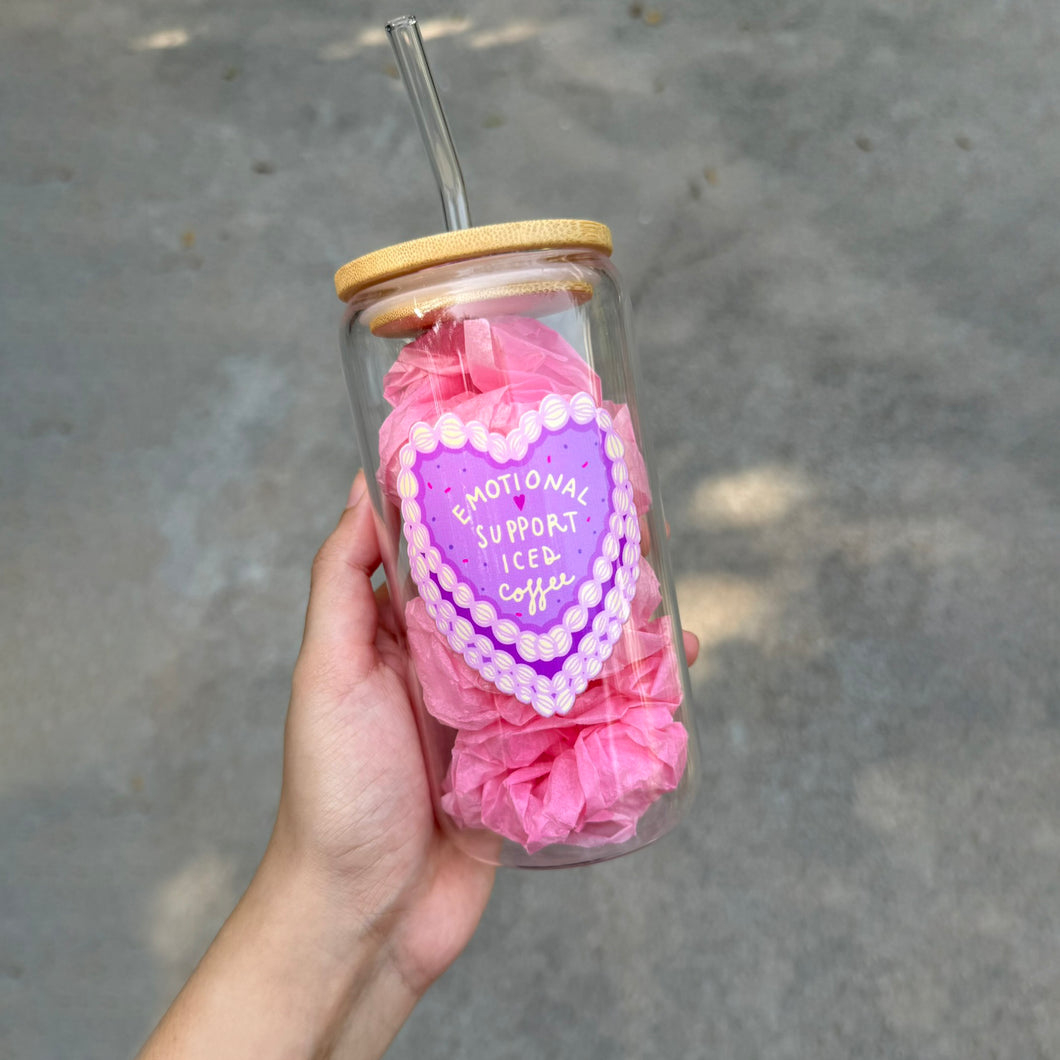 Emotional Support Iced Coffee Glass Tumbler