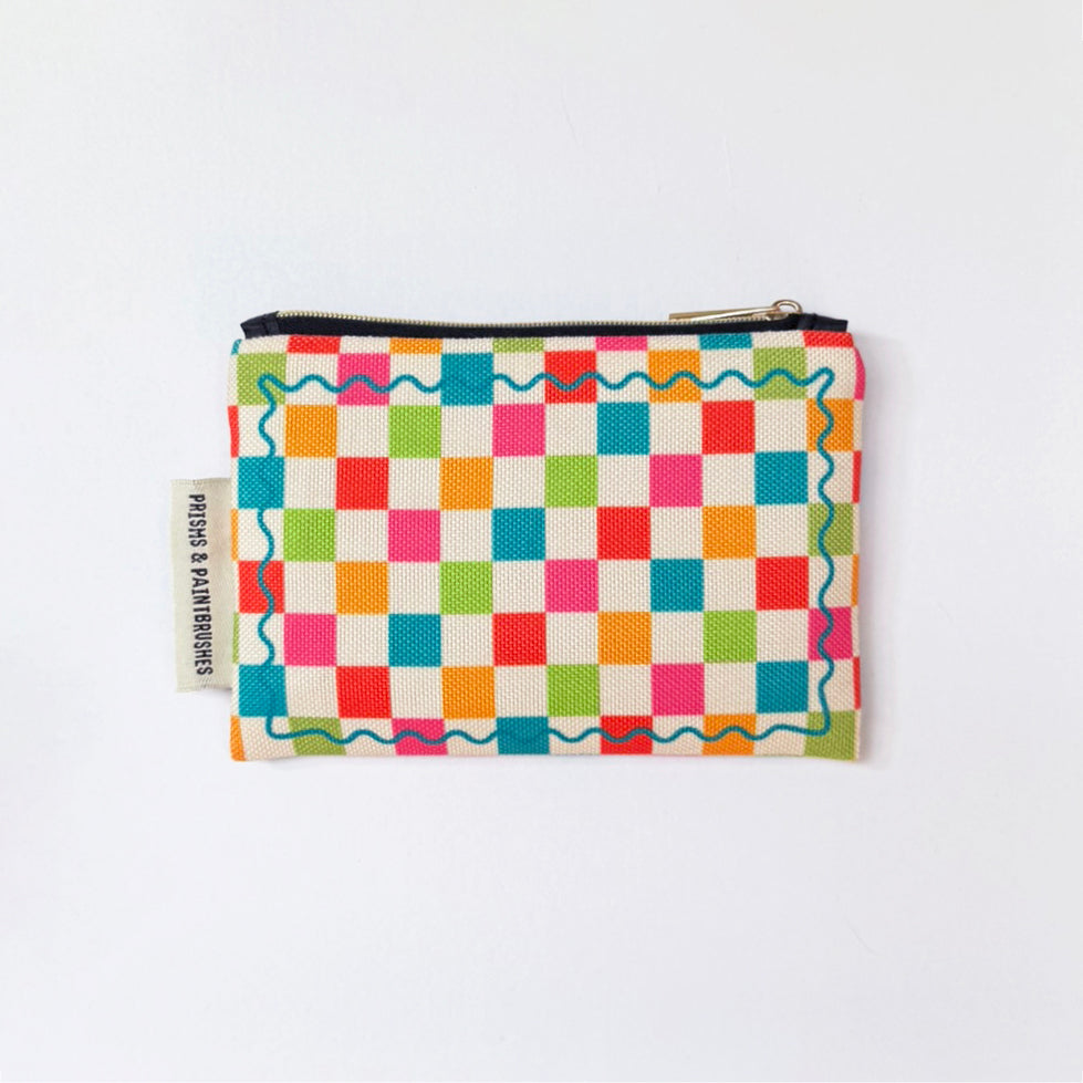 Check Wavy Border Small Zipper Pouch