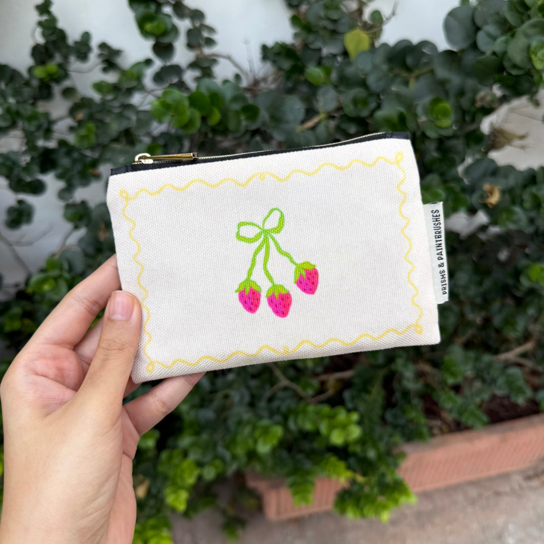 Strawberry Bow Small Zipper Pouch