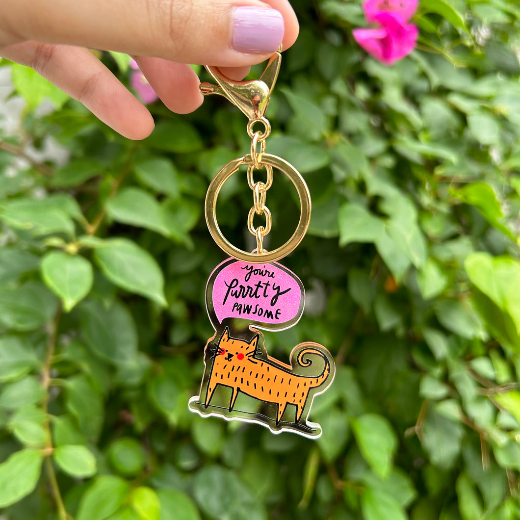 Purrtty Pawesome Acrylic Keychain