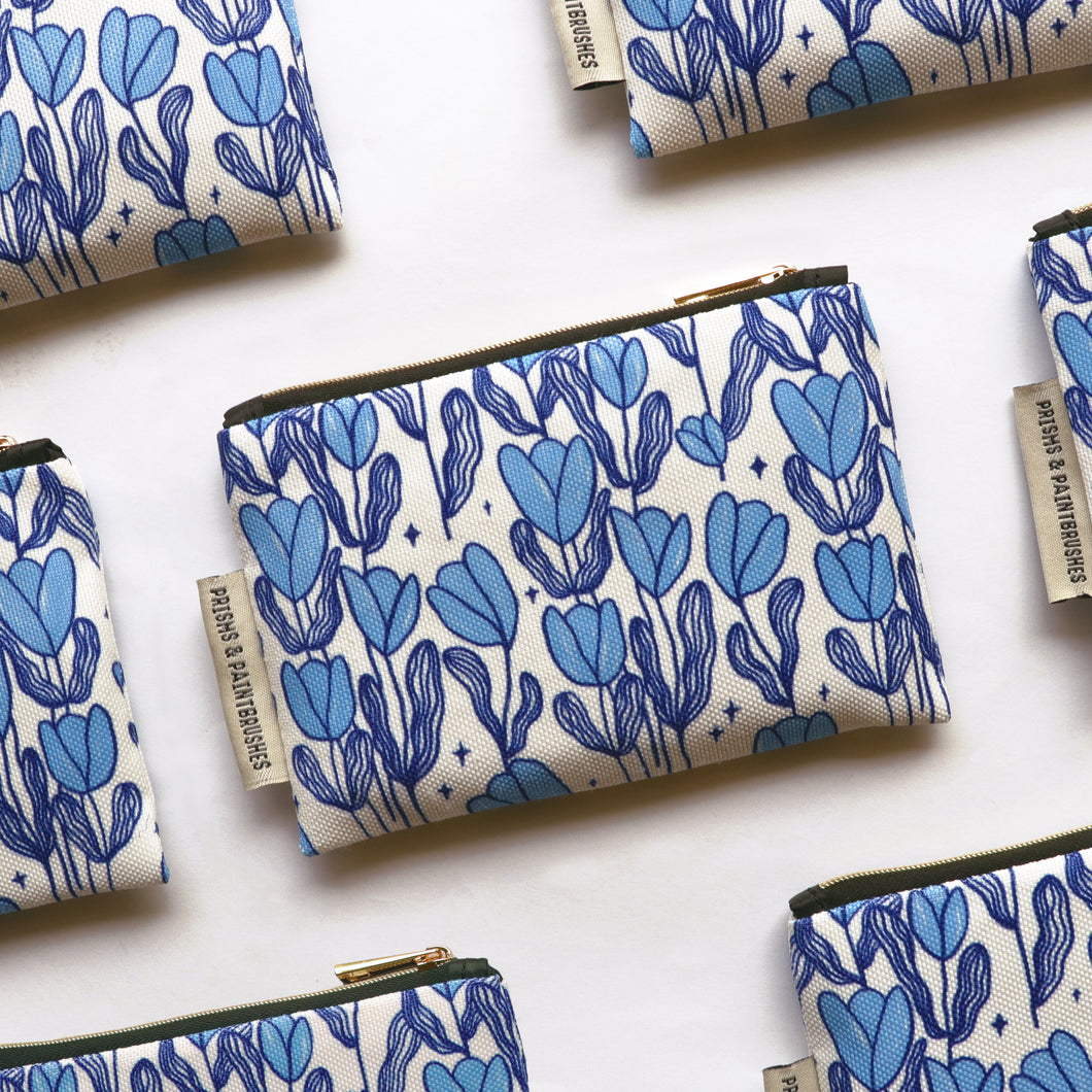 Whimsical Blue Tulips Small Zipper Pouch