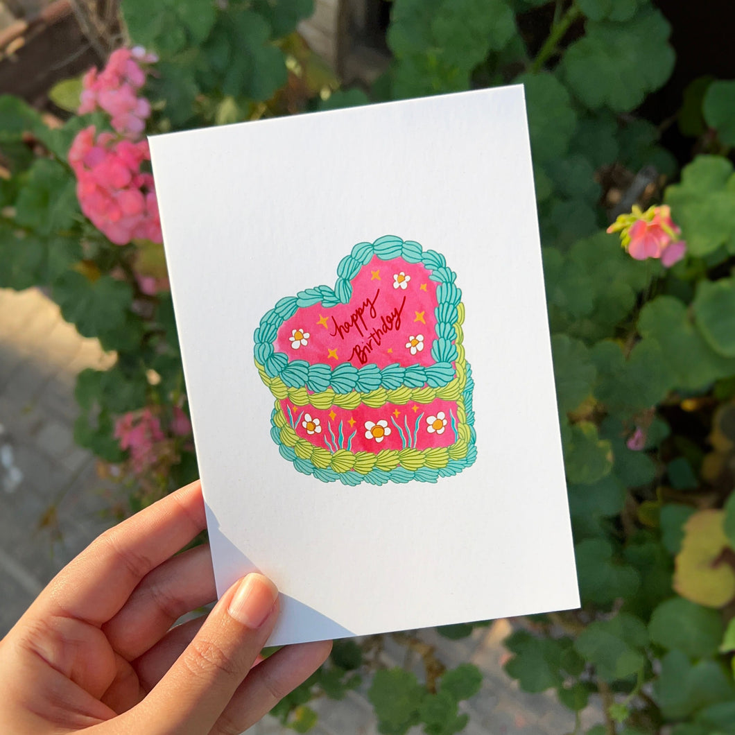 Happy Birthday Heart Cake Card